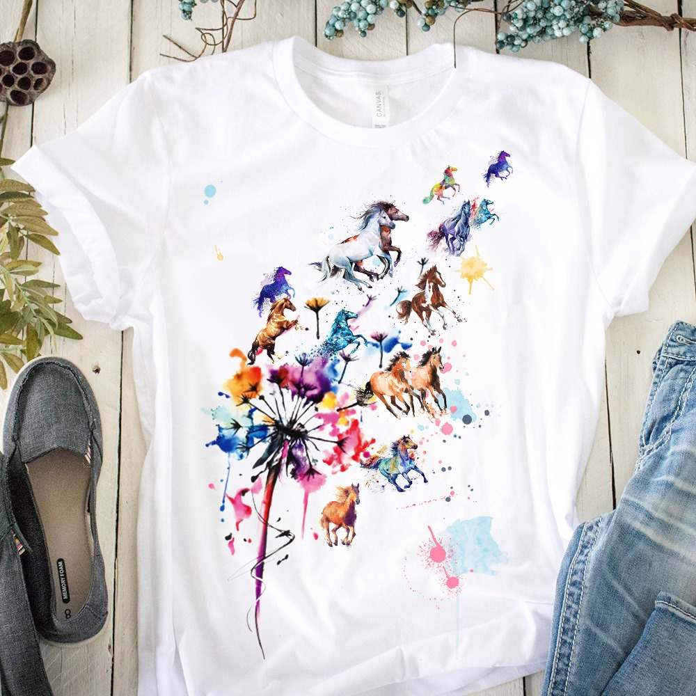 Dandelion flower and horse - Running horse, T-shirt for horse lover