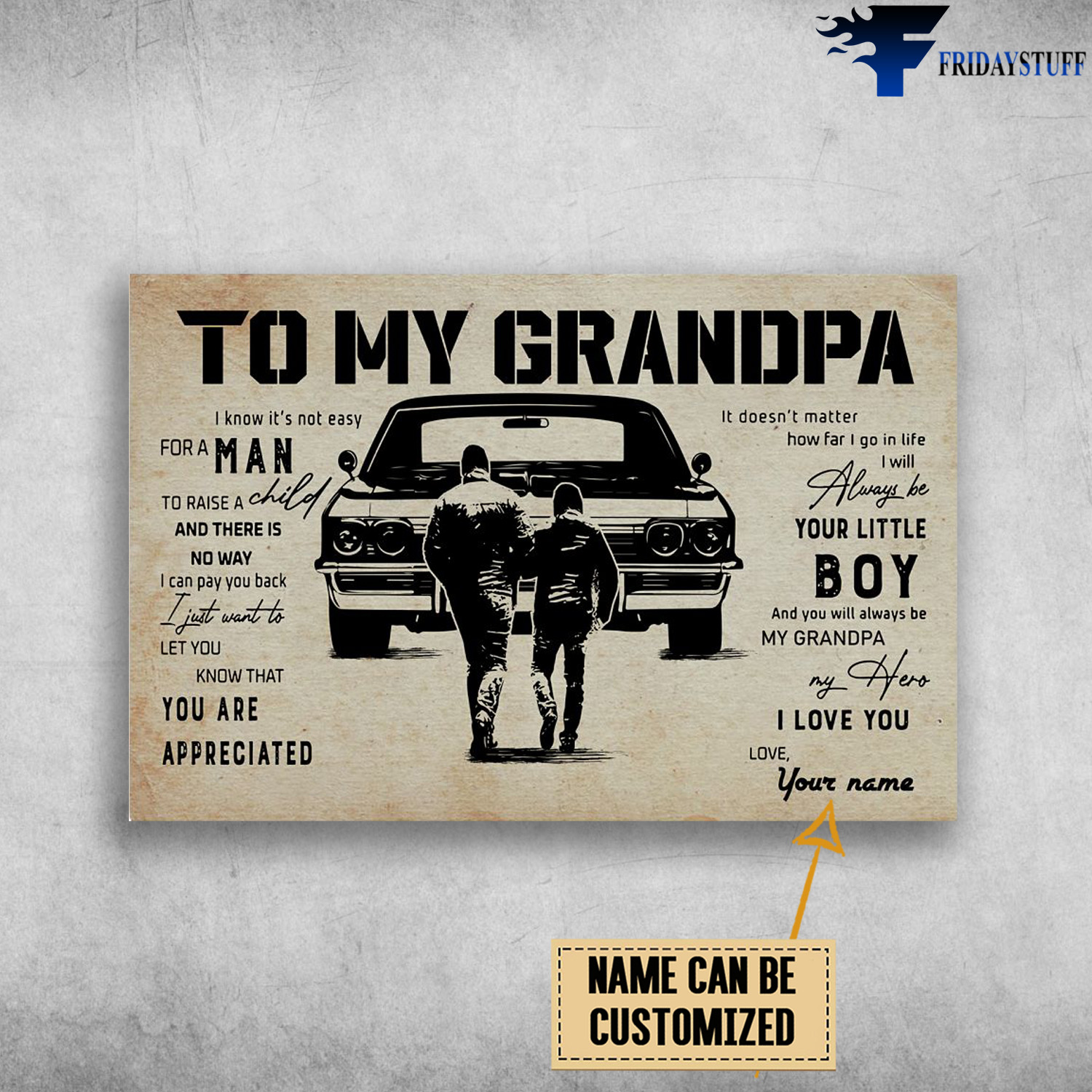 Gift For Granpa, Grandpa Car - To My Grandpa, I Know It’s Not Easy For A Man, To Raise A Child, And There Is No Way, I Can Pay You Back, I Just Want To Let You Know That, You Are Appreciated, I Doesn’t Matter How Far I Go In Life