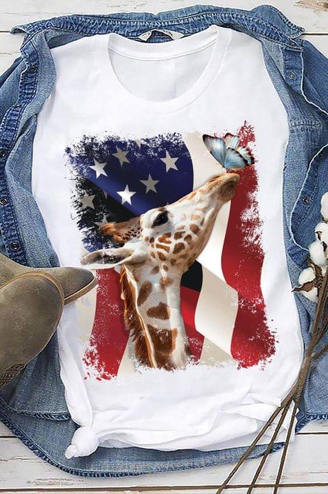 Giraffe and butterfly - America flag, giraffe america