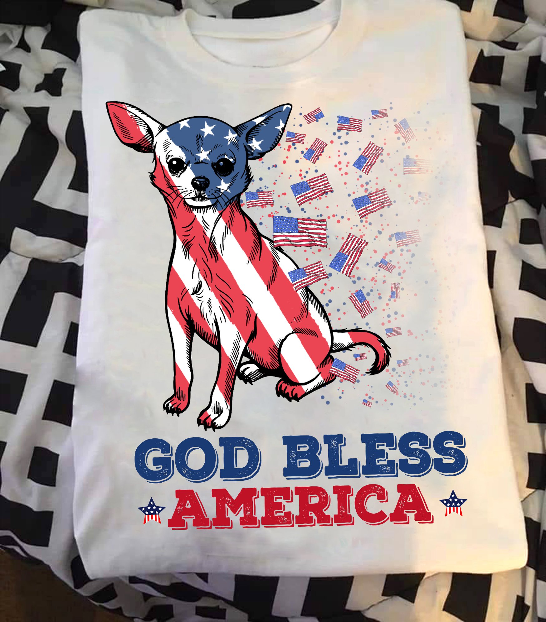 God bless America - America flag and Chihuahua dog