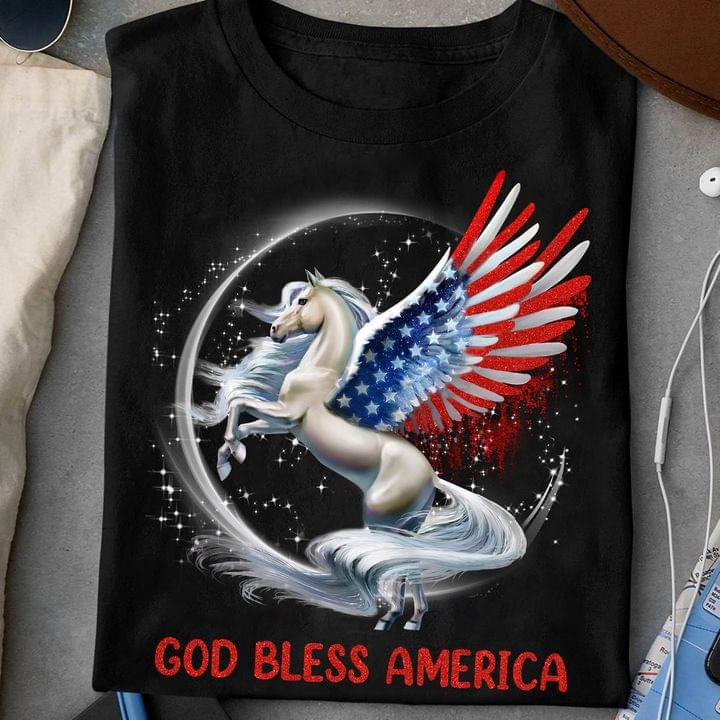 God bless America - America flag, horse with wings