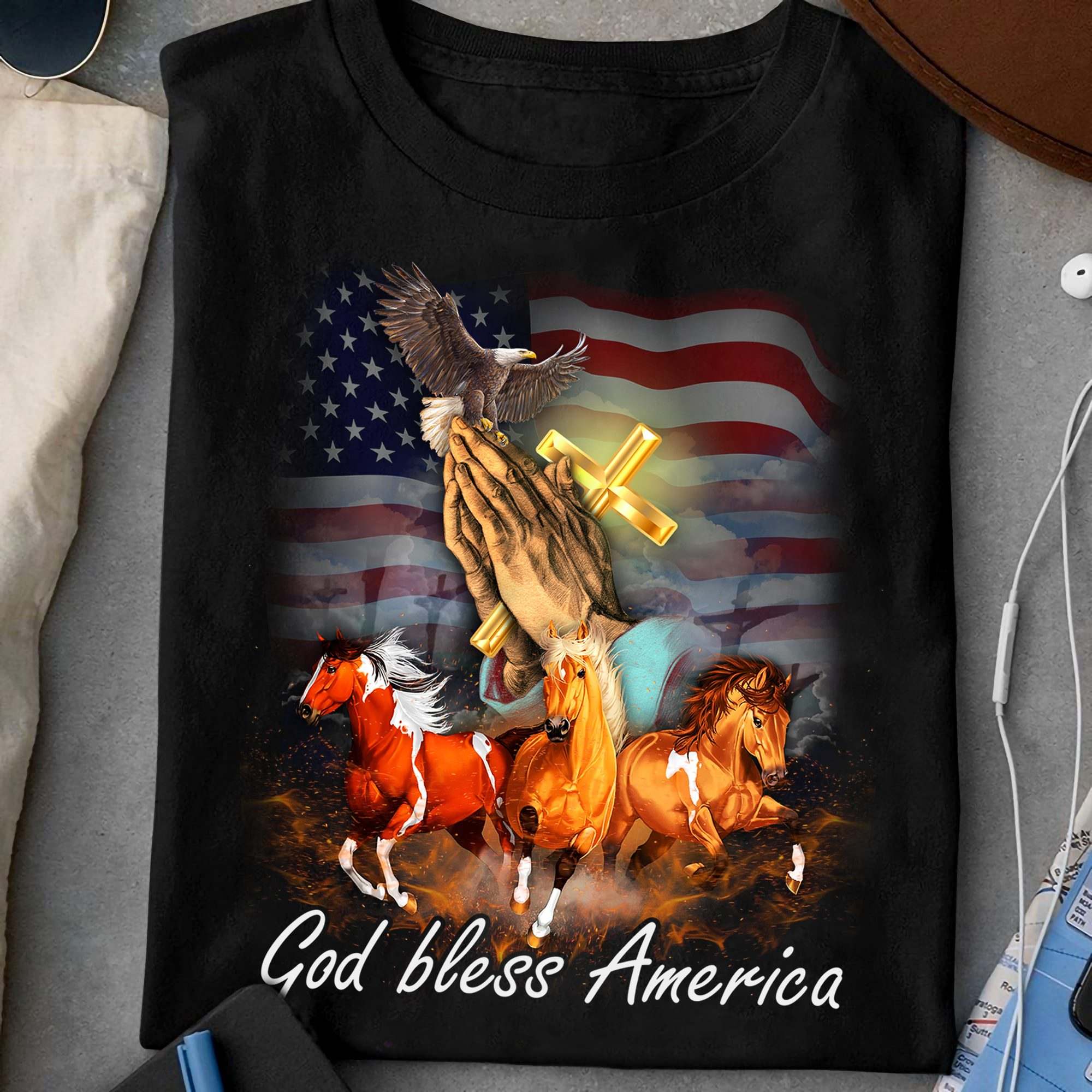 God bless America - Running horse, god's cross