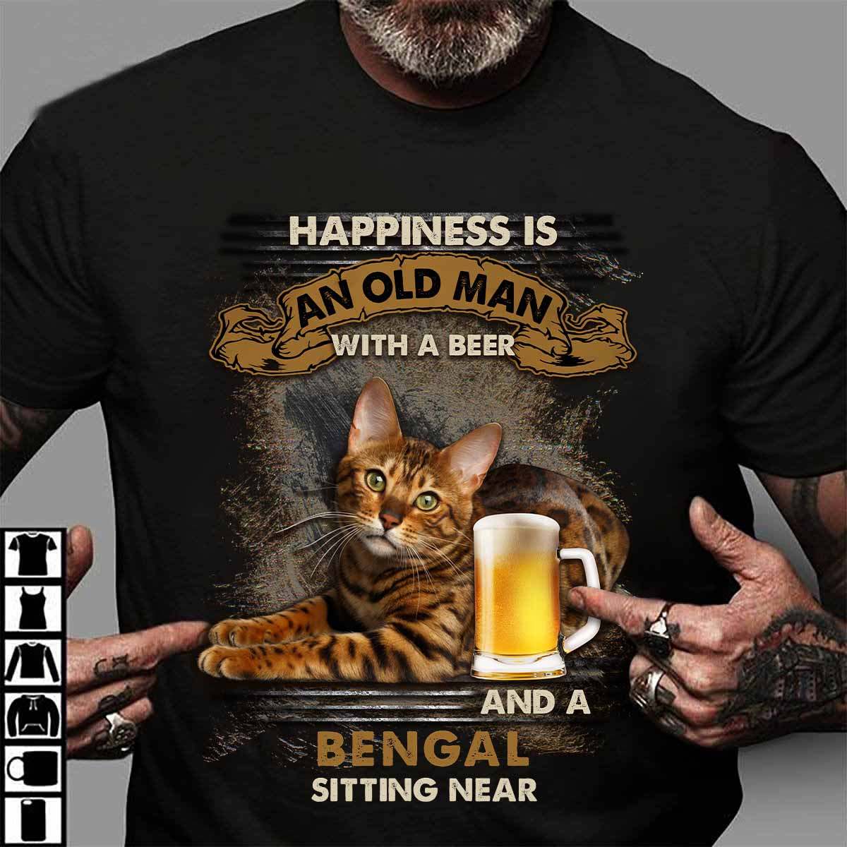 Happiness is an old man with a beer and a Bengal sitting near - Bengal cat