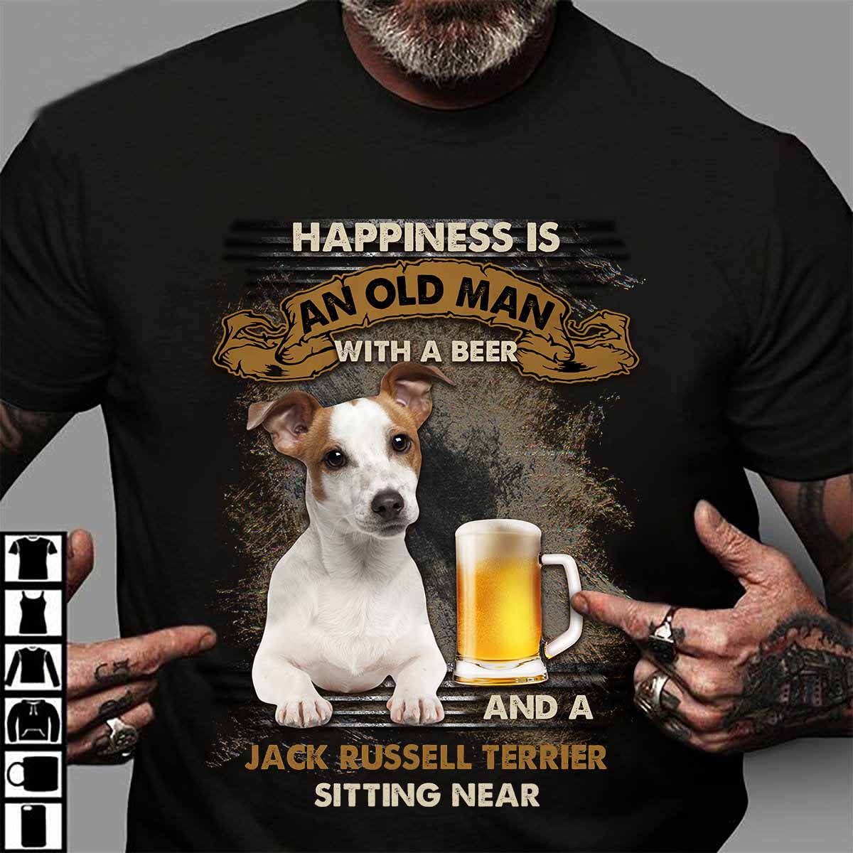 Happiness is an old man with a beer and a Jack Russell sitting near - Beer lover