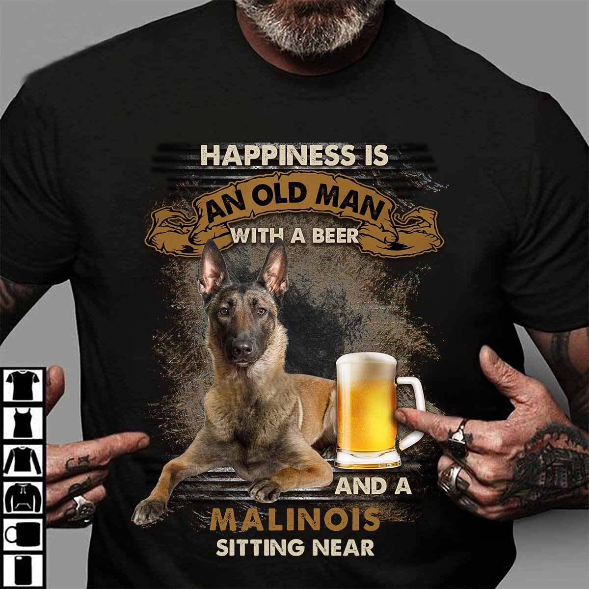 Happiness is an old man with a beer and a Malinois sitting near - Malinois dog
