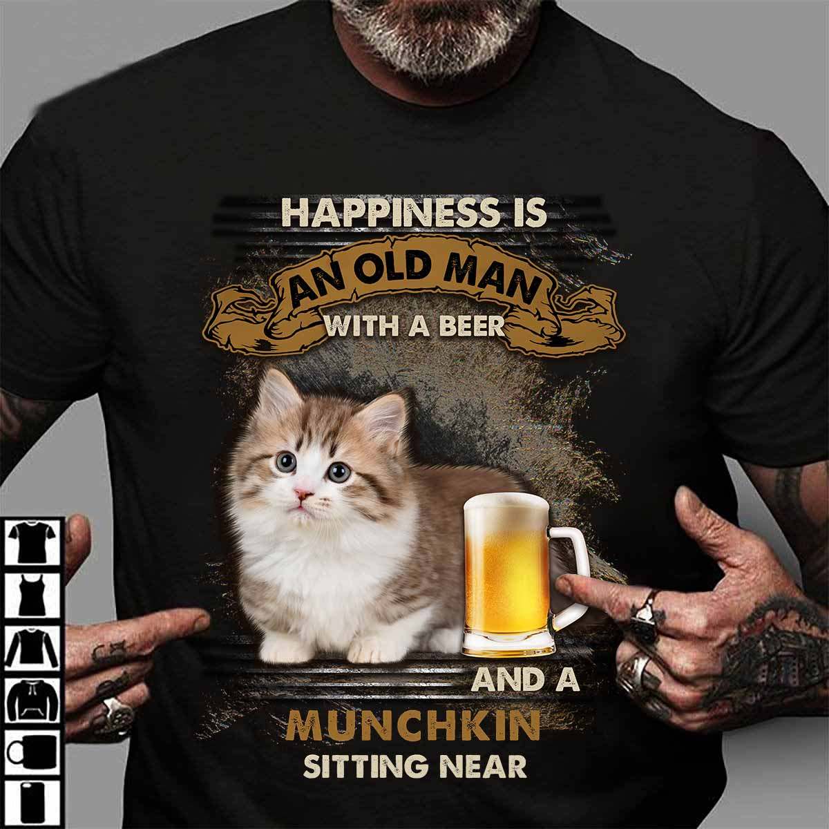 Happiness is an old man with a beer and a Munchkin sitting near - Cat and beer