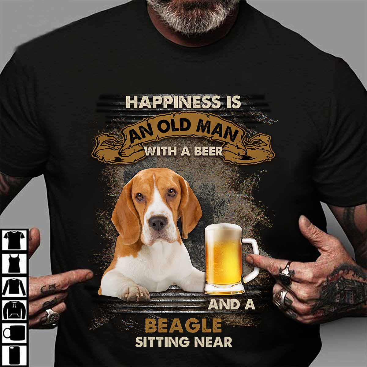 Happiness is an old man with a beer and a beagle sitting near - Beer lover