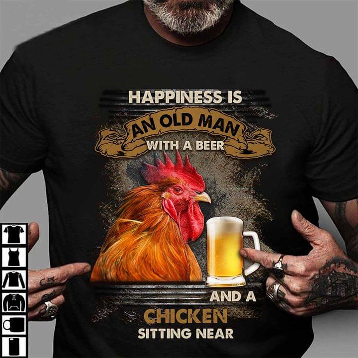 Happiness is an old man with a beer and a chicken sitting near - Chicken and beer