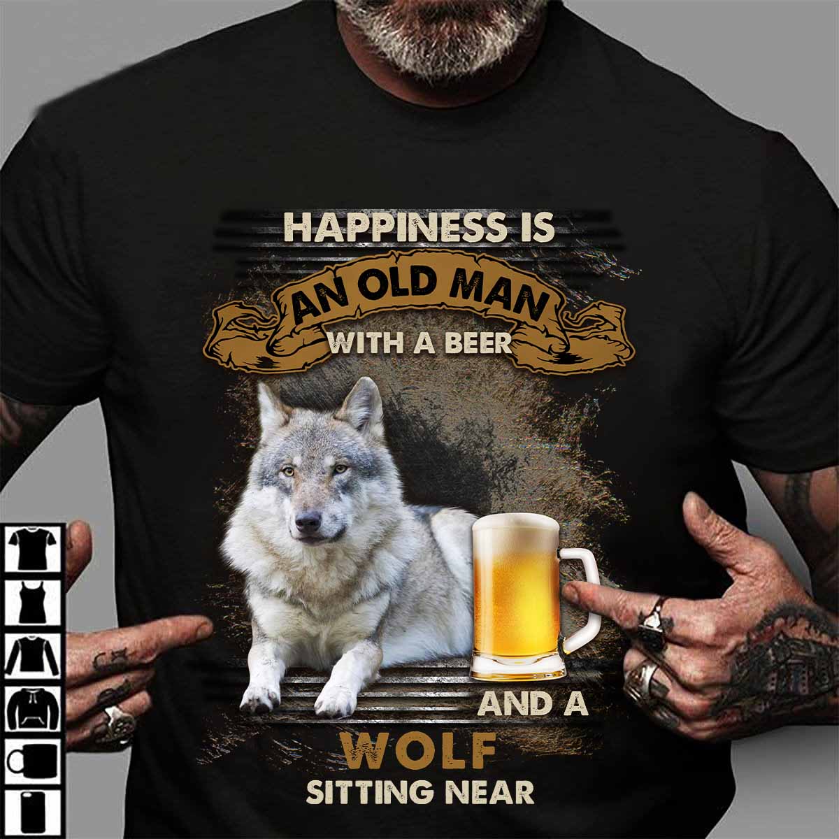 Happiness is an old man with a beer and a wolf sitting near - Beer lover