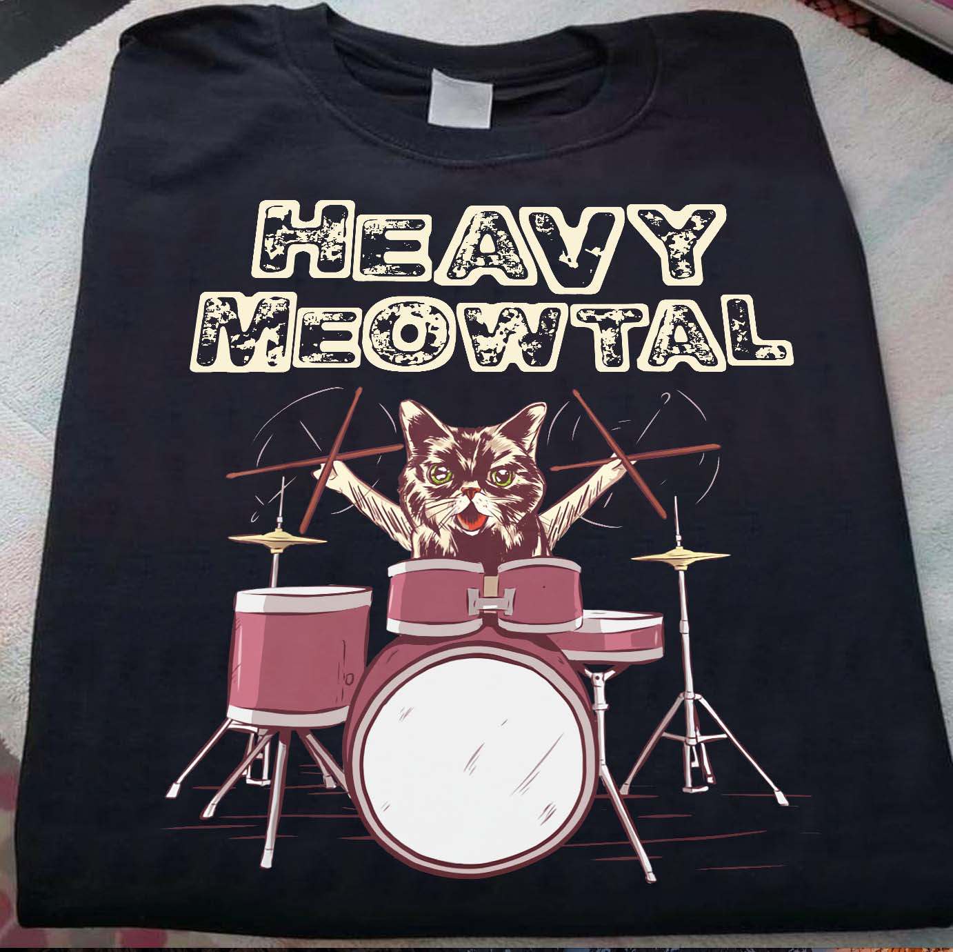 Heavy meowtal - heavy metal music, drum and cat