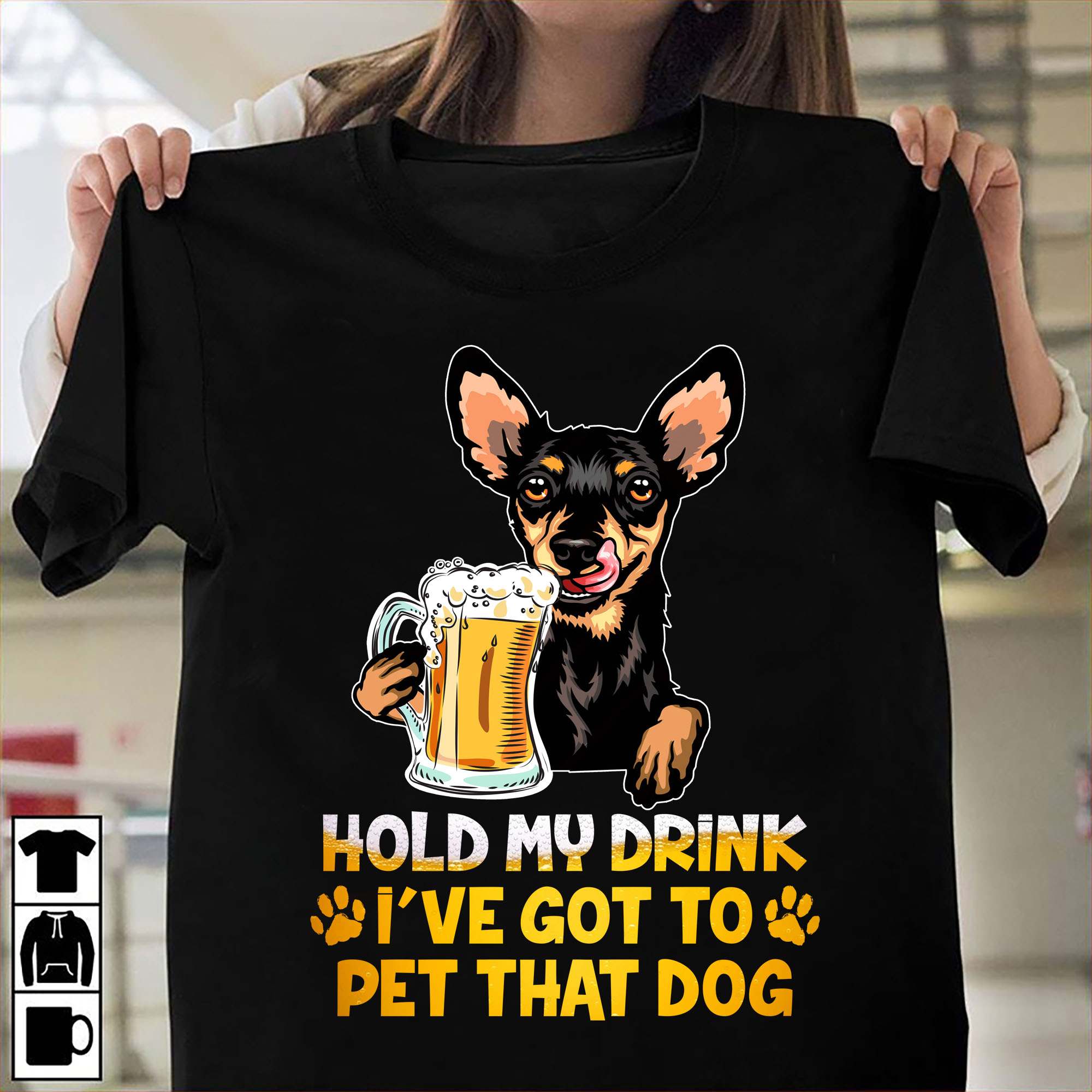 Hold my drink I've got to pet that dog - Chihuahua dog and beer