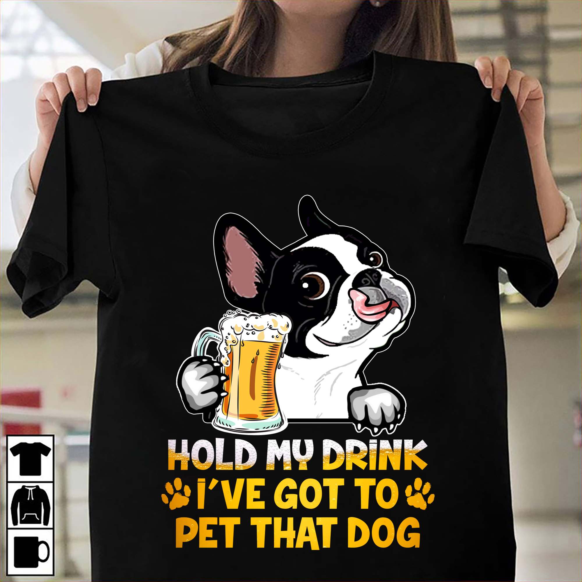 Hold my drink I've got to pet that dog - Frenchie dog and beer