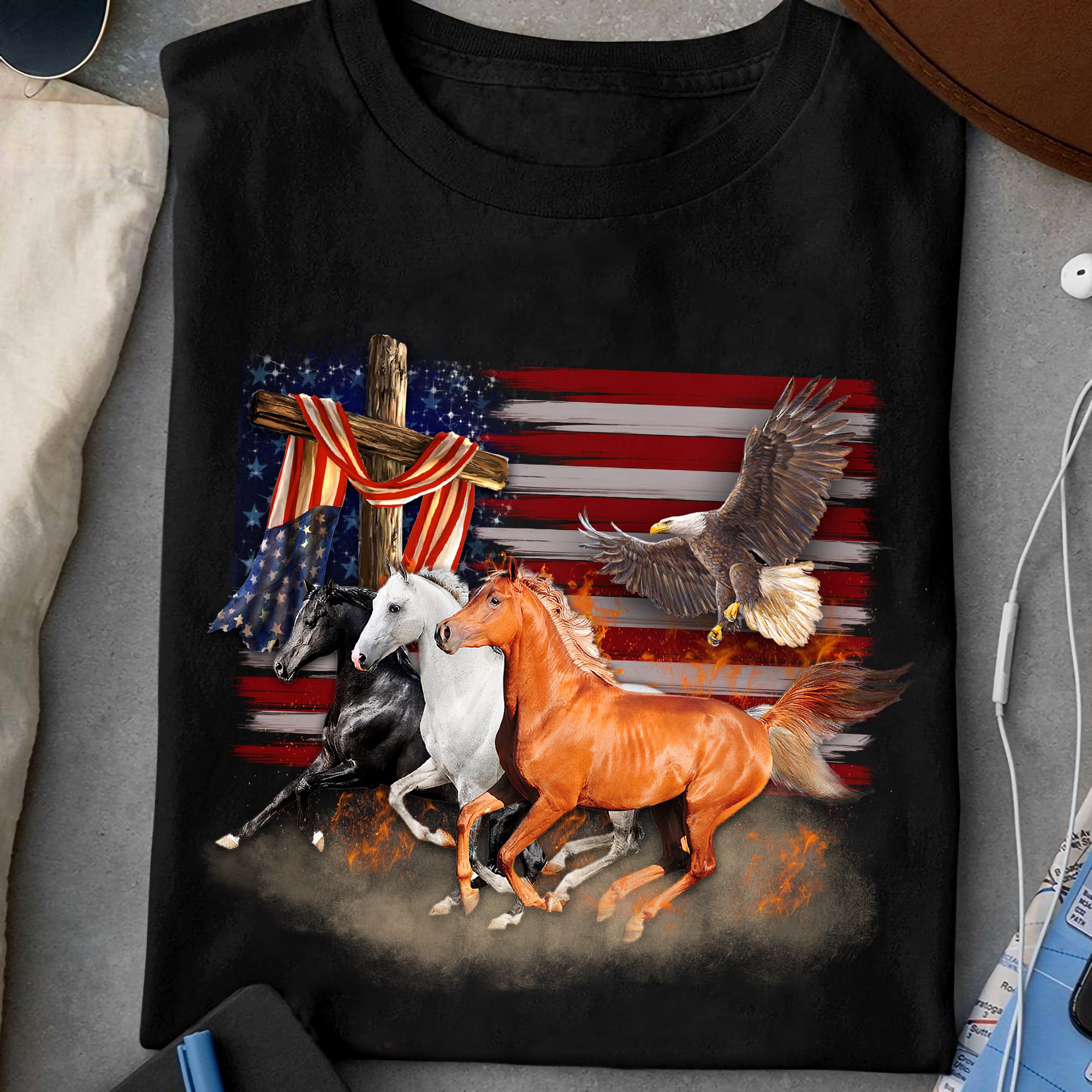 Horse and god's cross - America flag