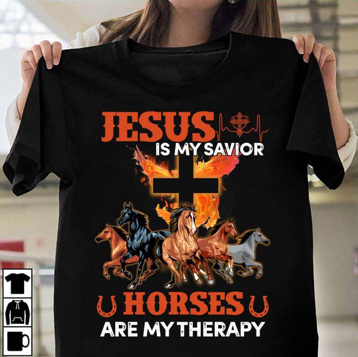 Jesus is my savior Horses are my therapy - Horse shoes, god cross