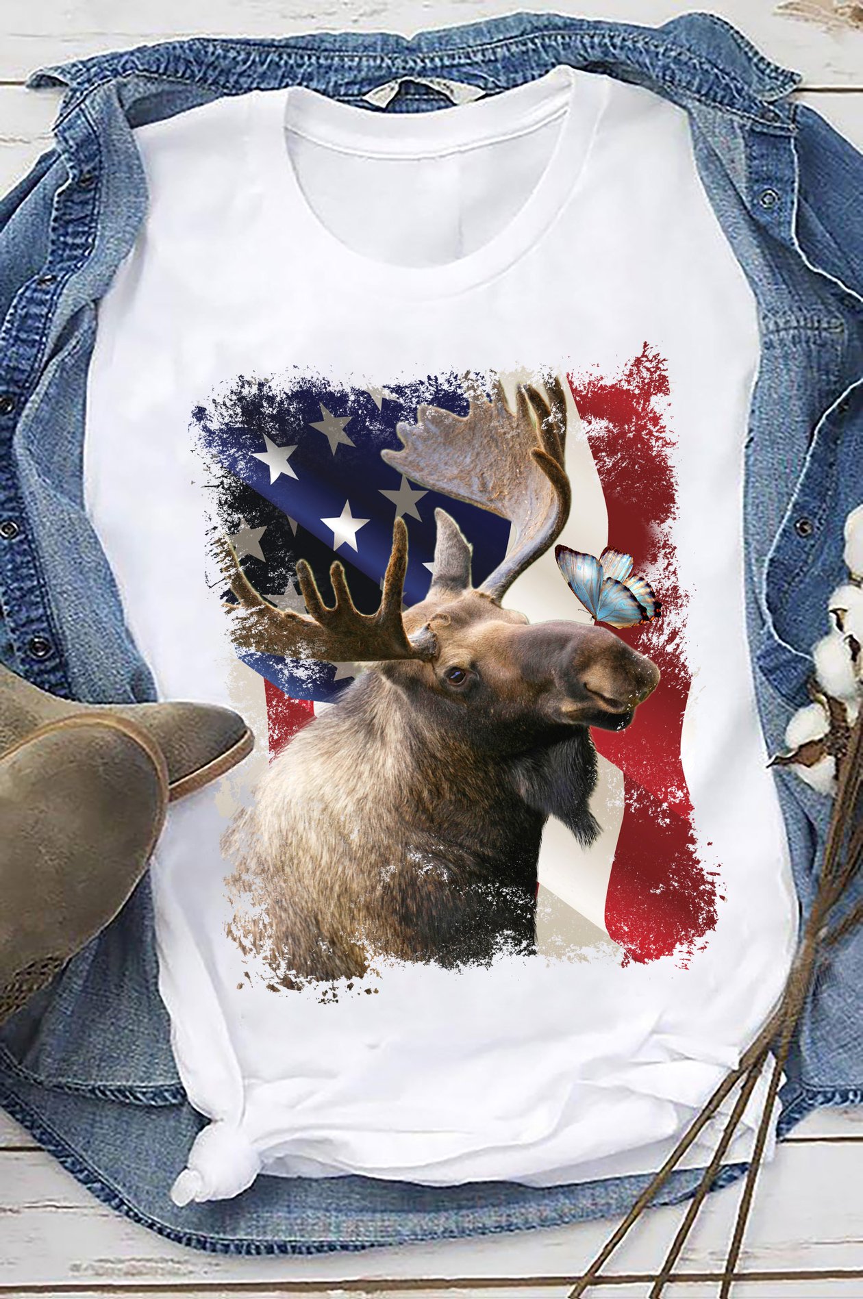Moose and butterfly - America flag, independence day