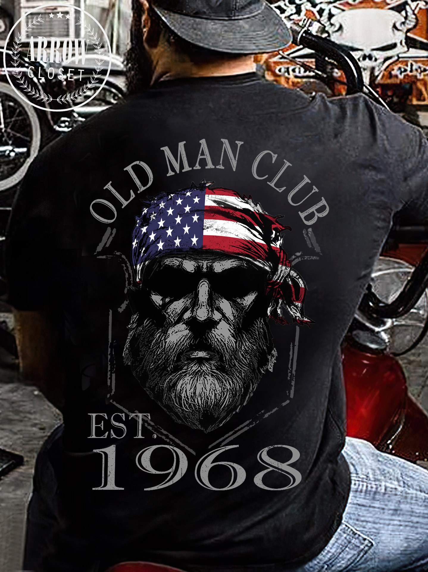 Old man club est 1968 - Man with america flag