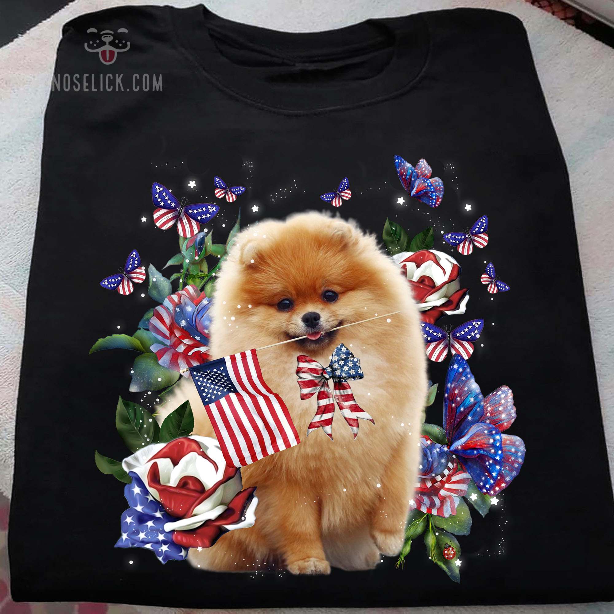 Pomeranian dog and America flag - America independence day