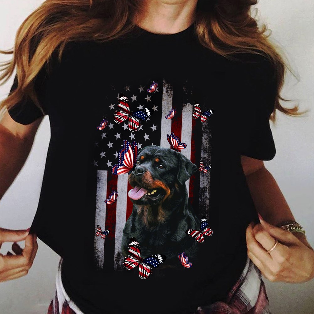 Rottweiler dog and butterflies - America flag