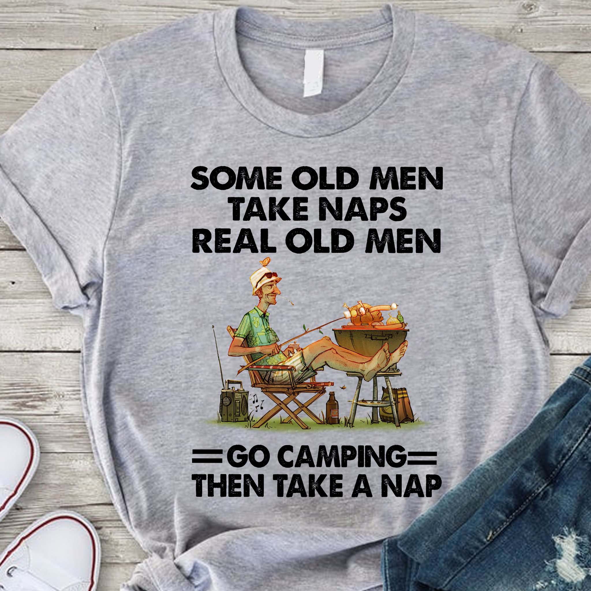 Some old men take naps real old men go camping then take a nap - Old men camping