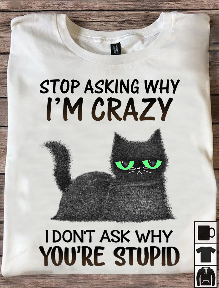 Stop asking why I'm crazy I don't ask why you're stupid - Black cat