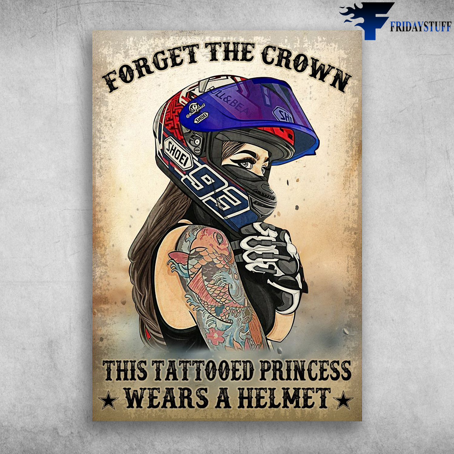Tattoo Girl, Girl Motorcycling - Forget The Crown, This Tattooed Princess, Wears A Helmet