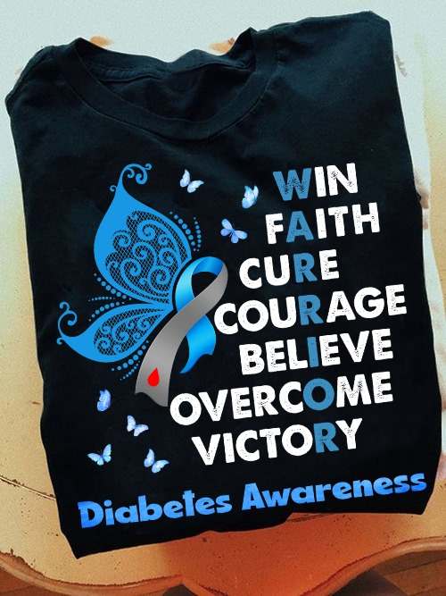 Win faith cure courage believe overcome victory - Diabetes awareness, diabetes warrior