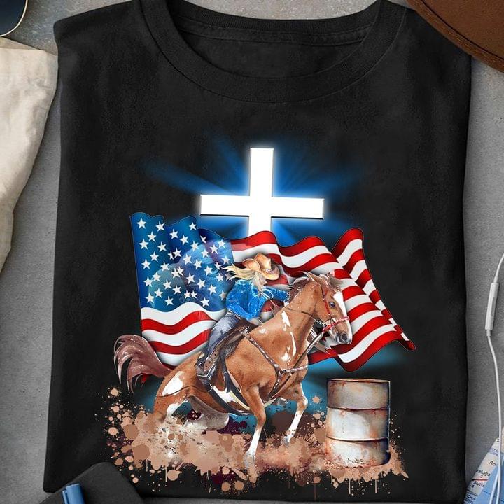 Woman riding horse - Horse lover, America flag