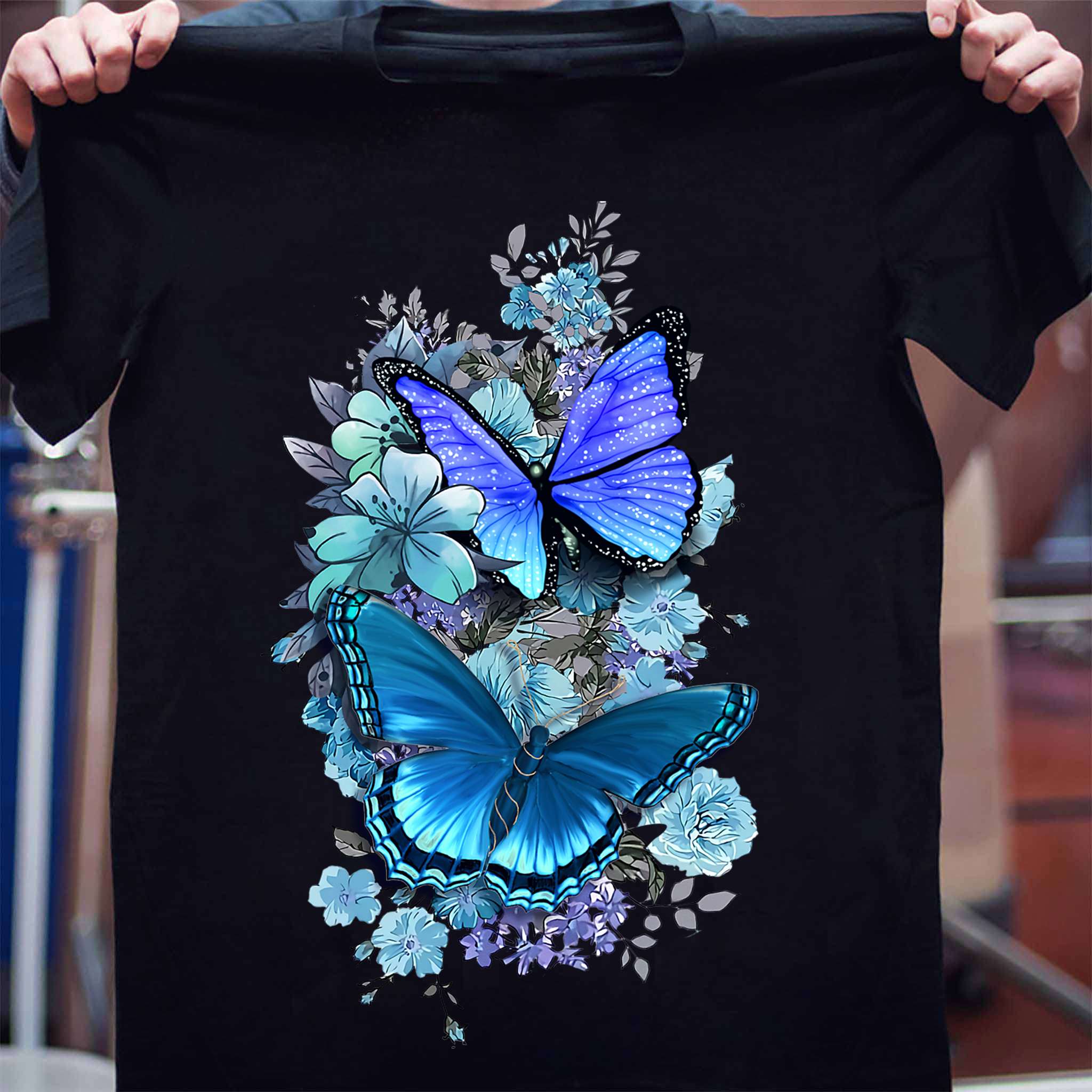 Butterfly Flower - Beautiful butterfly, Blue Flower Shirt, Hoodie ...