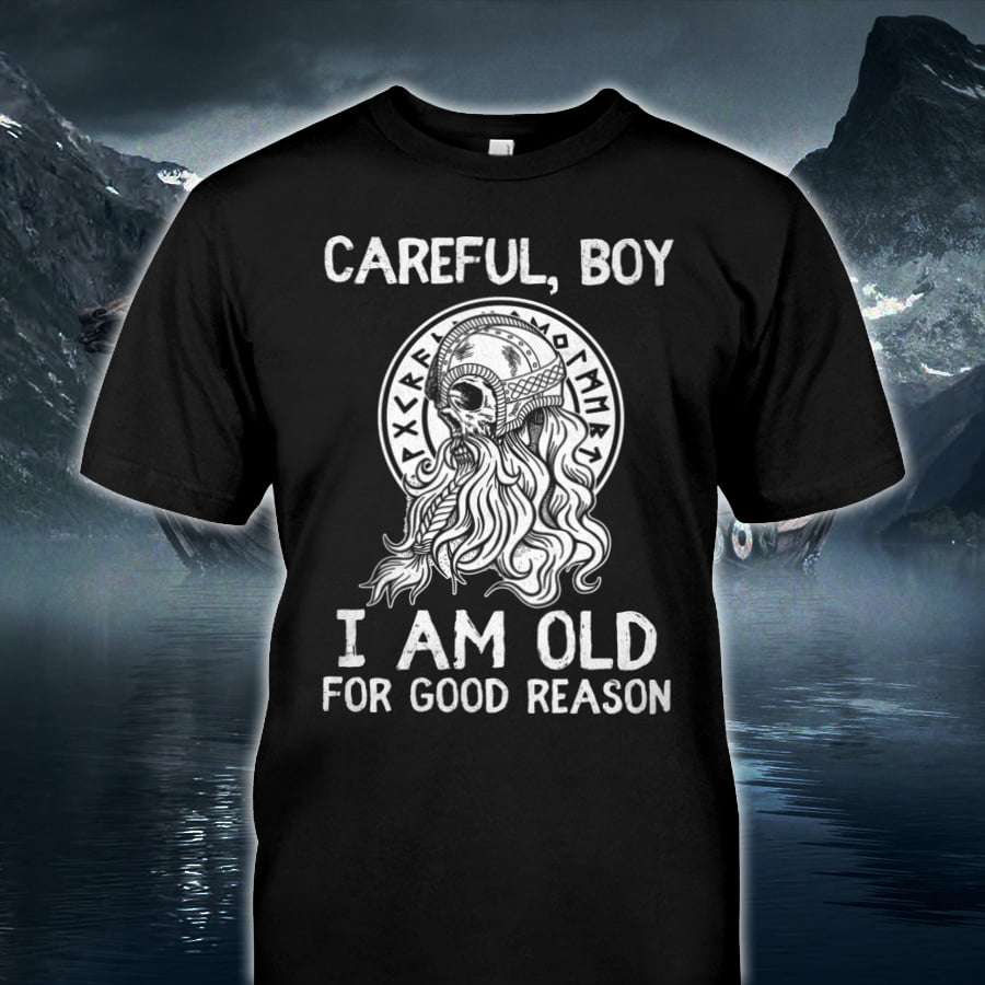 Careful, boy I am old for good reason - Viking skull, Viking warrior