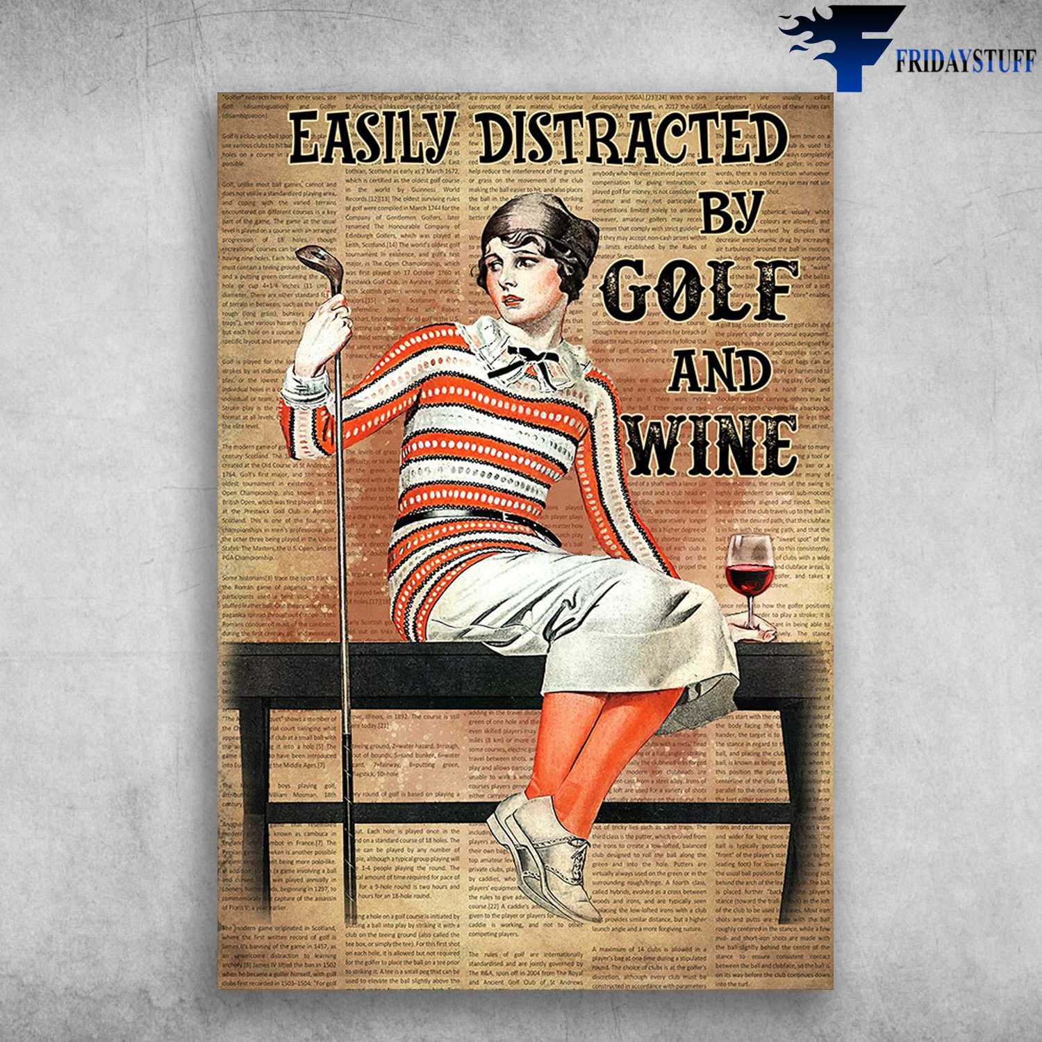 Girl Golf Wine - Easily Distracted By Gold And Wine