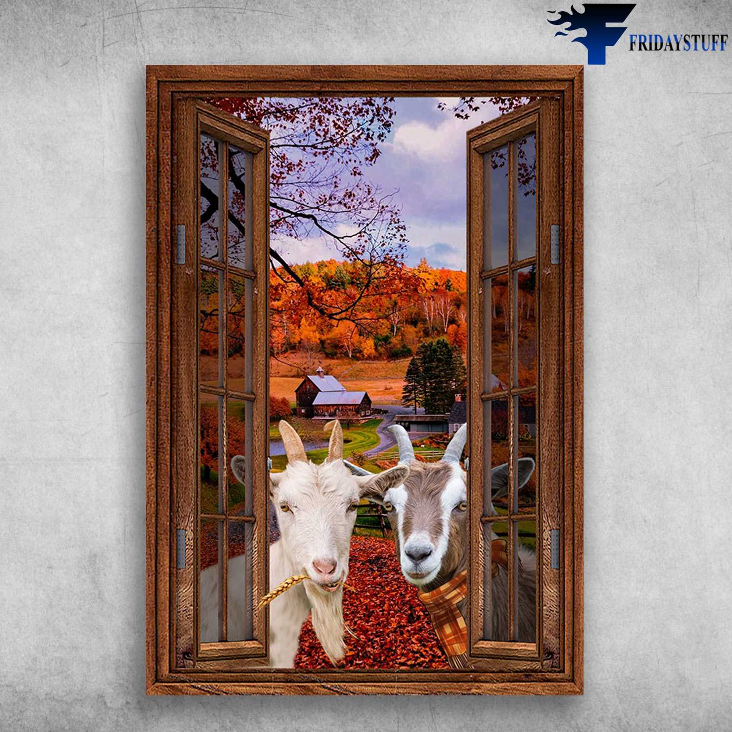 Goat Couple - Window Autumn Scene