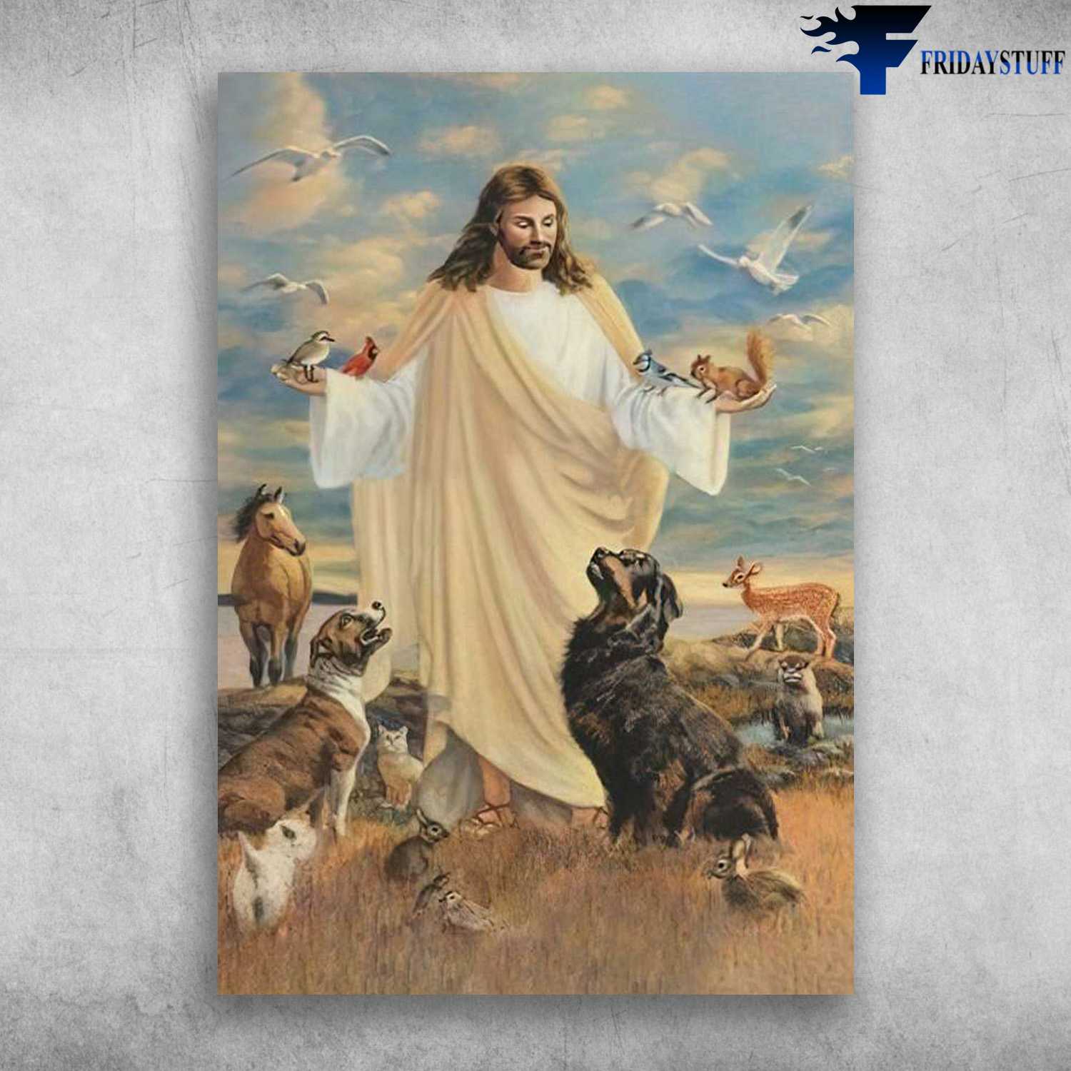 God Loves Animals - Cardinal Bird, Dog, Horse, Deer, Rabbit