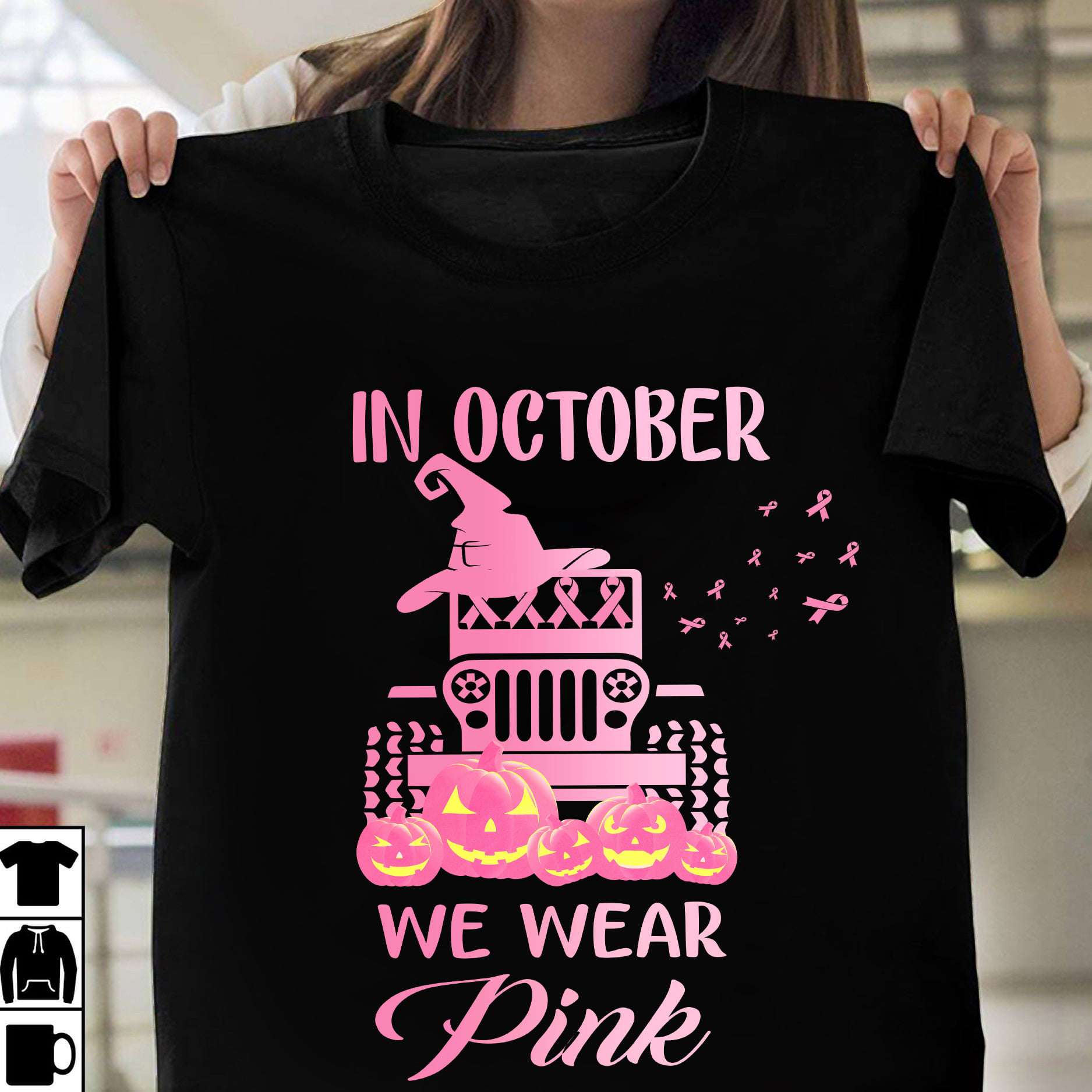 In october we wear pink - Happy halloween, evil pumpkin halloween