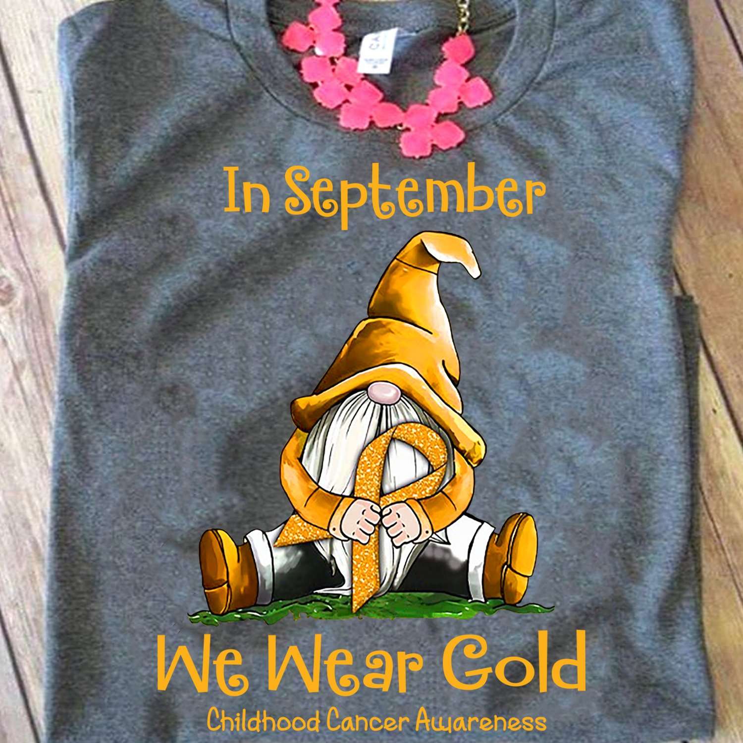 In september we wear gold - Childhood cancer awareness, garden gnome