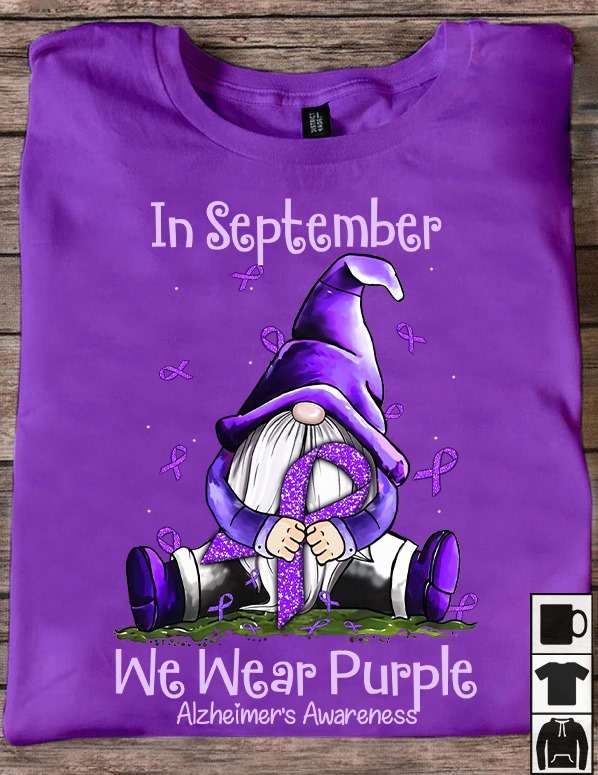 In september we wear purple - Alzheimer's awareness, garden gnome