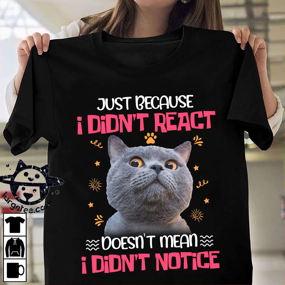 Just because I didn't react doesn't mean I didn't notice - Cranky cat, cat lover T-shirt