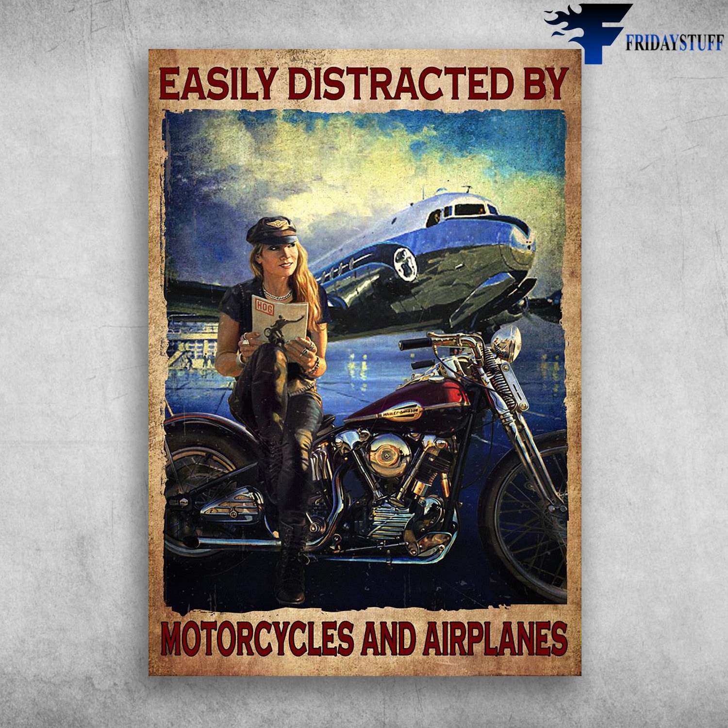 Lady Racing, Biker Lover - Easily Distracted By, Motorcycles And Airplanes