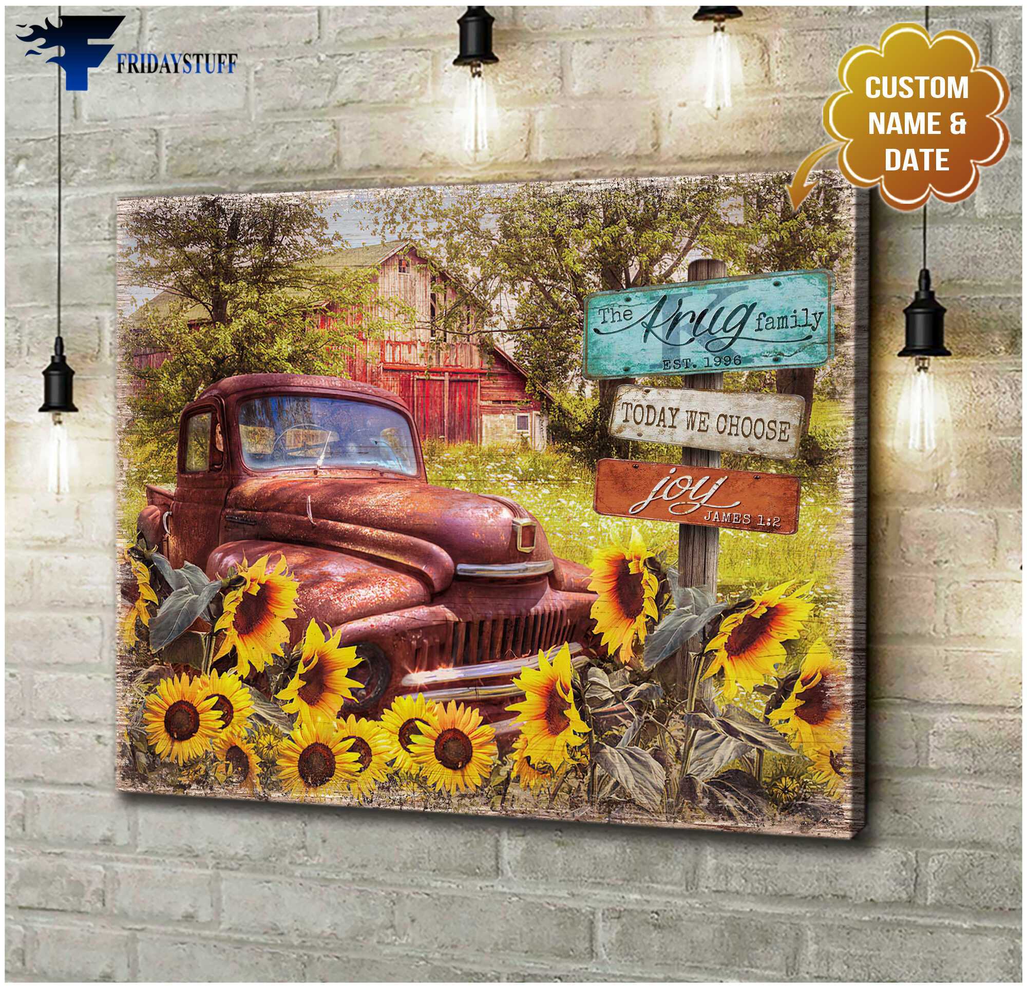 Truck Sunflower, Farmhouse Scene