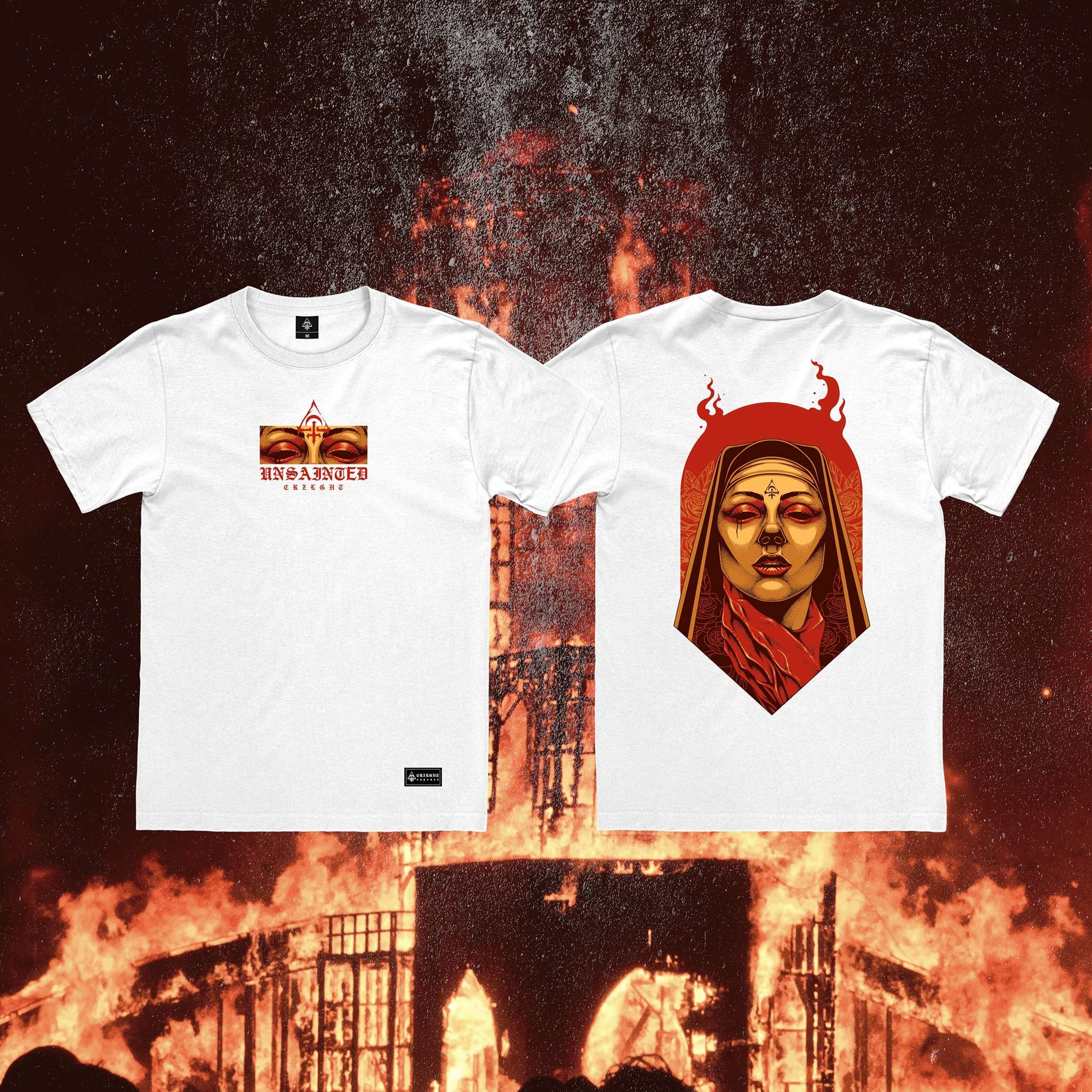 Unsainted nun - Flame nun, evil hand flame nun T-shirt