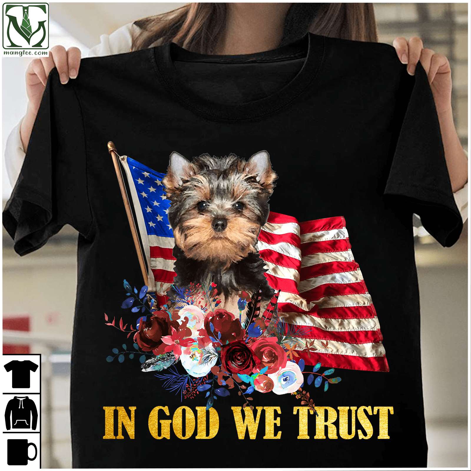 Yorkshire Terrier America Flag - In god we trust