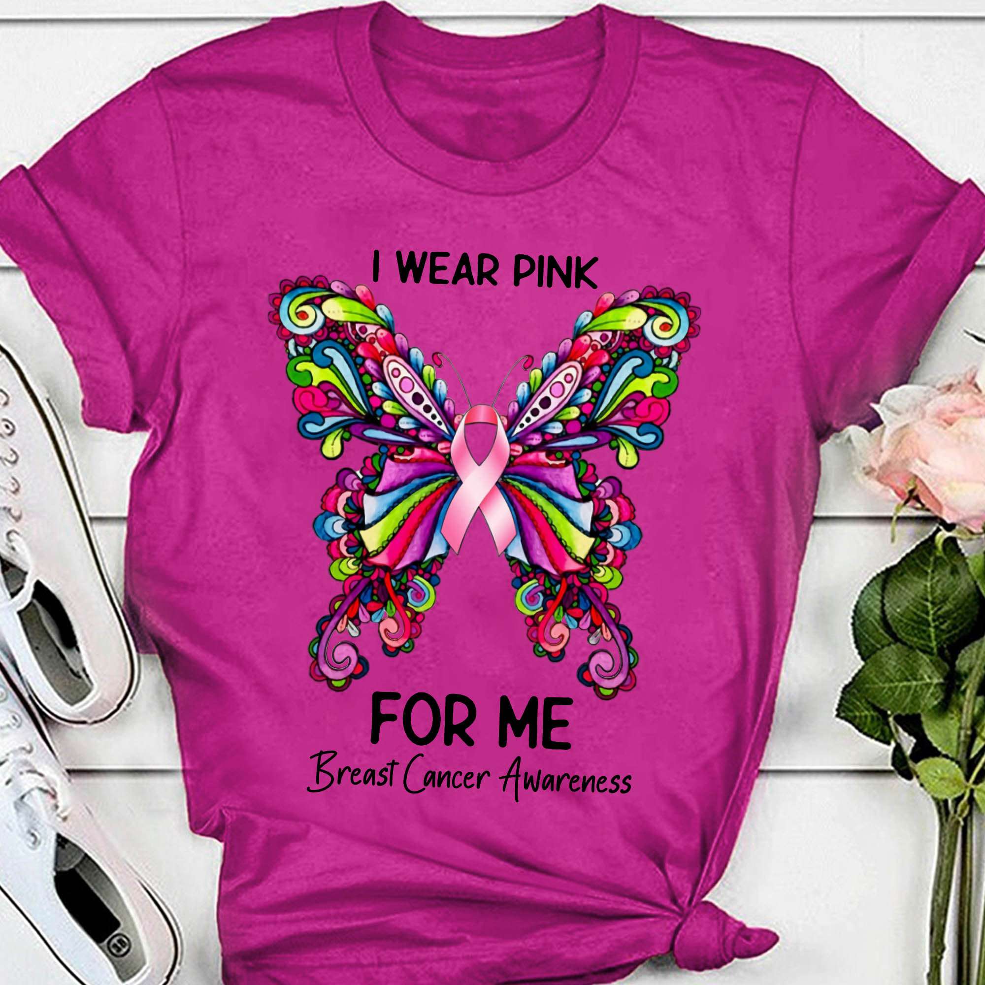 Butterfly Breast Cancer - I wear pink for me breast cancer awareness