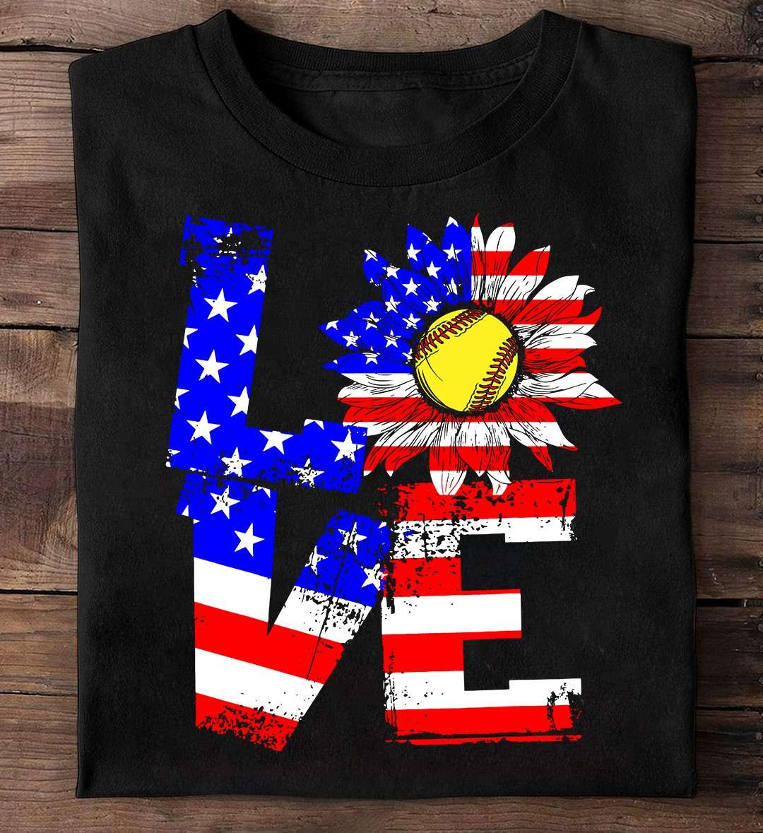 America Softball - Love America Flag, Sunflower Softball