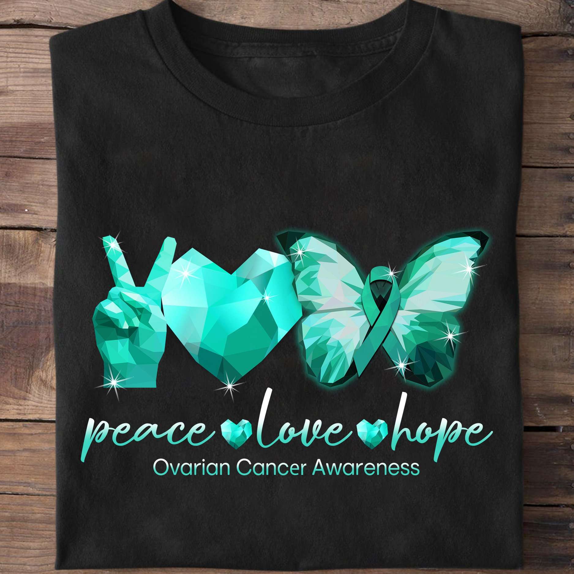 Hand Heart Butterfly - Peace love hope ovarian cancer awareness