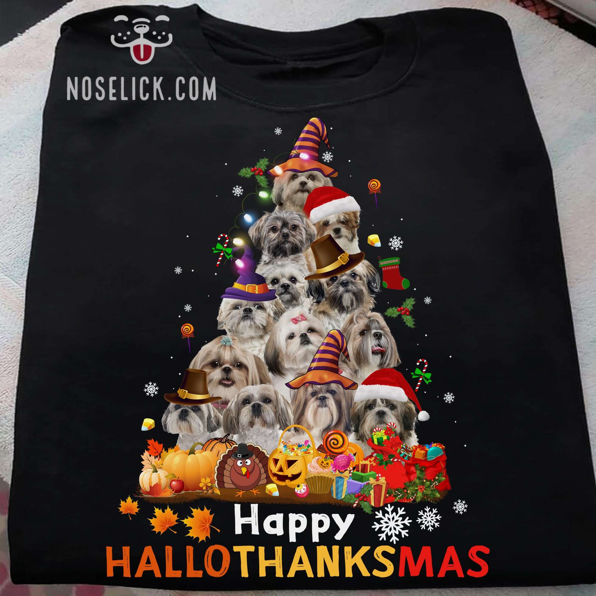 Christmas Shih Tzu Dogs, Halloween Costume - Happy Hallothanksmas
