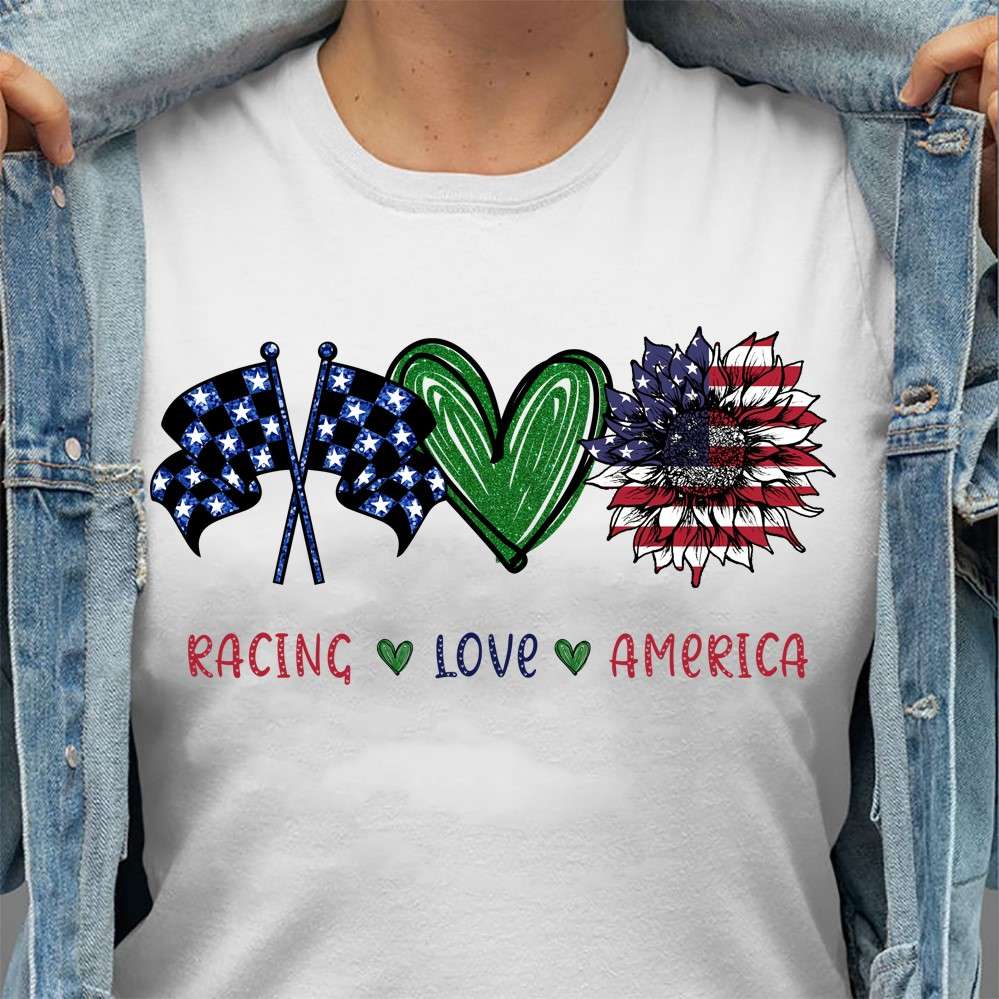 Racing Flag Heart Sunflower - Racing love america