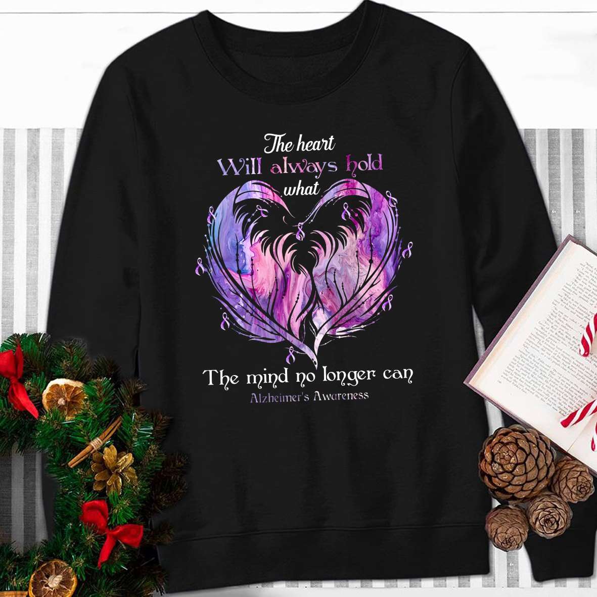 Feathers Heart Cancer Ribbon - The heart will always hold what the mond no longer can alzheimer's awareness