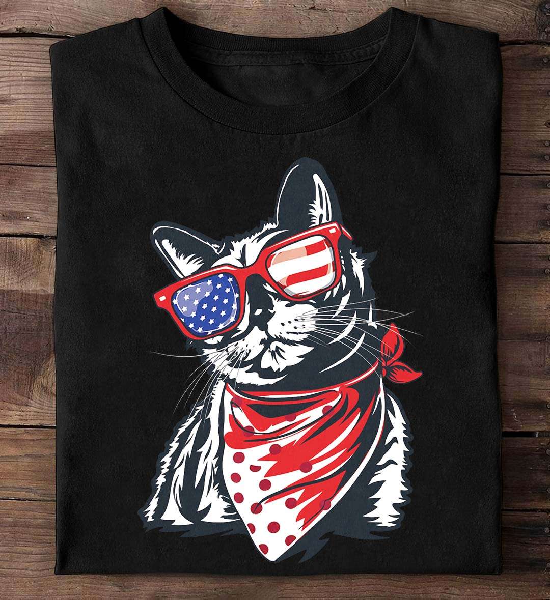 Cat With Glasses - America Cat, America Flag