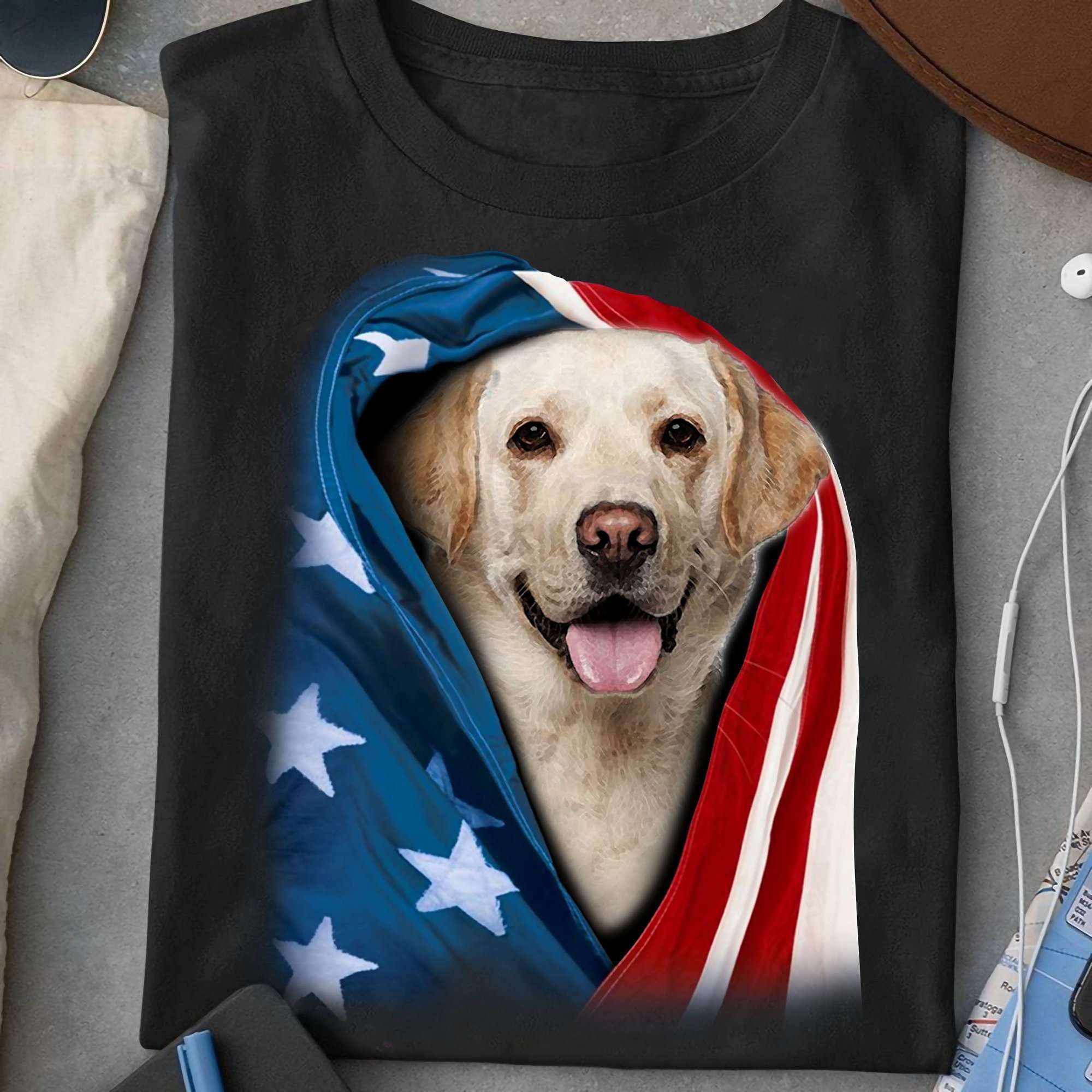 Yellow Labrador - America Flag, Independence Day