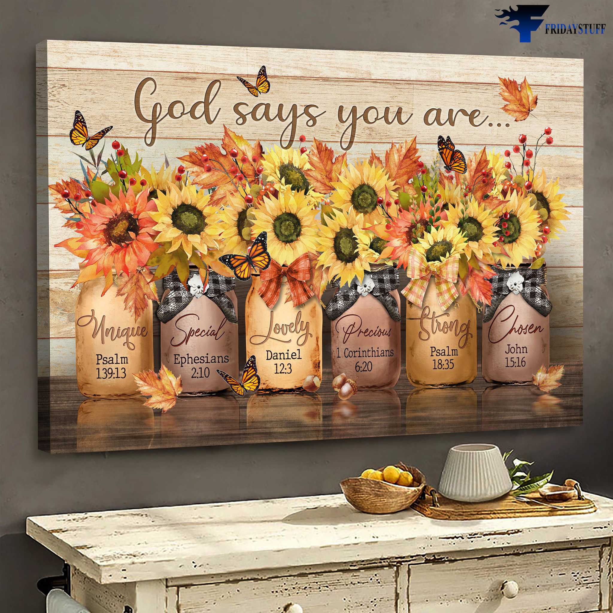 Autumn Canvas,Butterfly Flower - God Says You Are Unique, Special, Lovely, Precious, Strong, Chosen