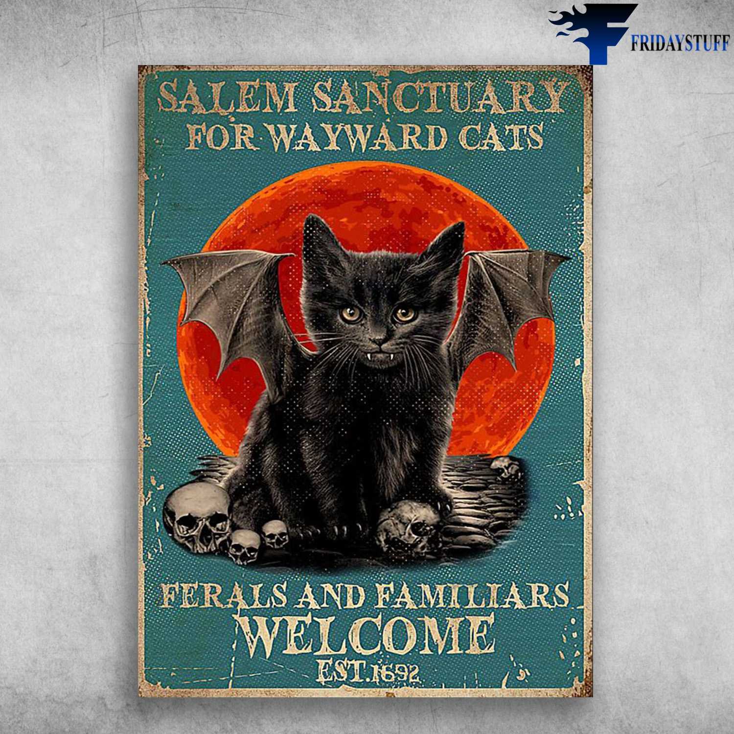 Bat Cat, Black Cat Skull - Salem Sanctuary For Wayward Cats, Feralsand Familiars Welcome, Halloween Day
